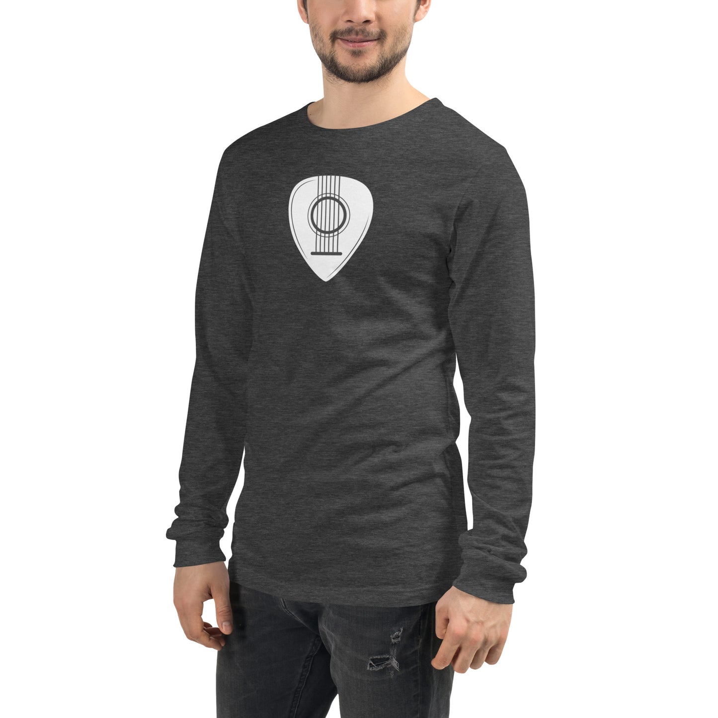Guitar Pick in Dark Heather Grey Long Sleeve Tee