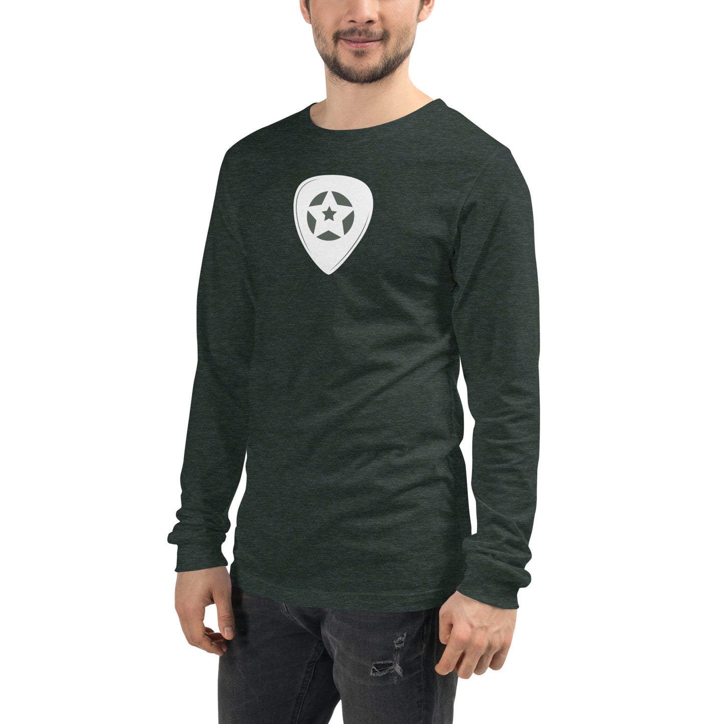 Star Guitar Pick in Heather Forest Long Sleeve Tee