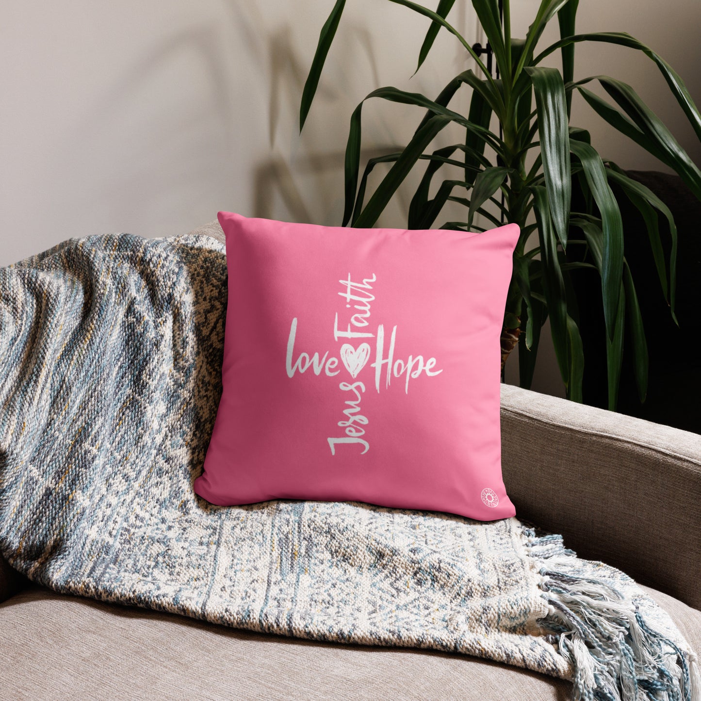 Light Pink Faith Hope Jesus Basic Pillow