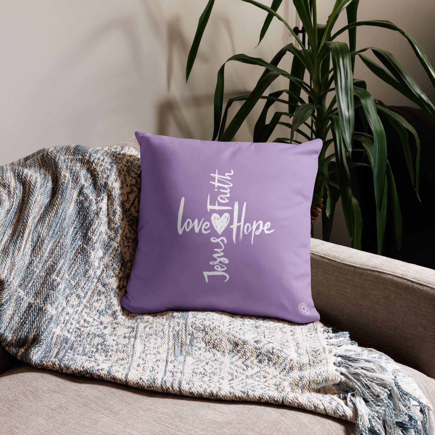 Light Purple Faith Hope Jesus Basic Pillow