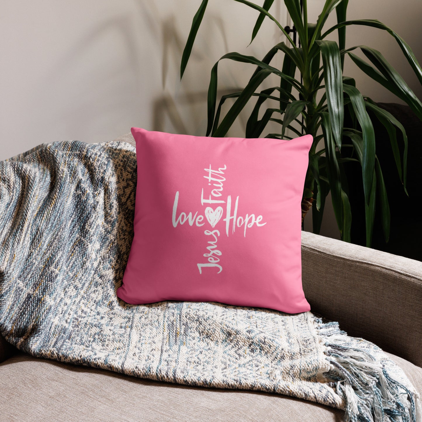 Light Pink Faith Hope Jesus Basic Pillow