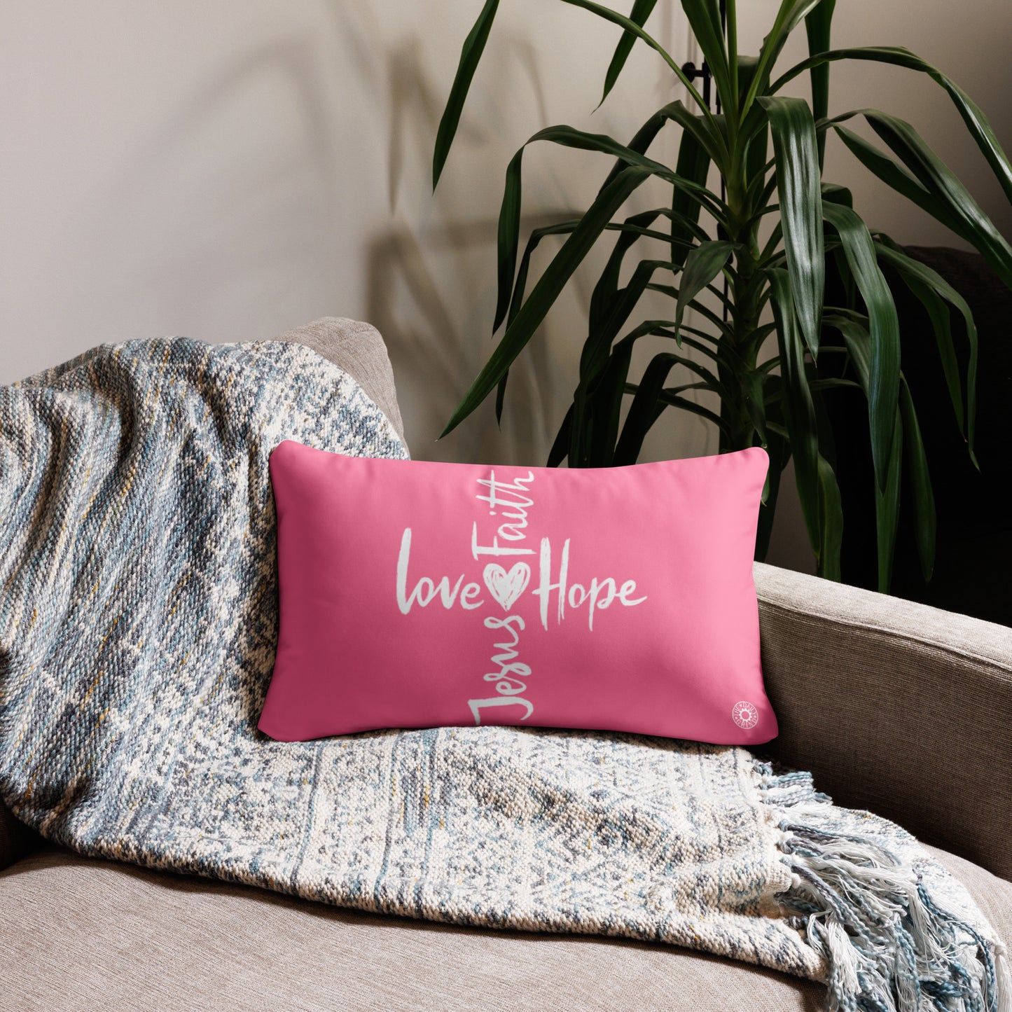 Light Pink Faith Hope Jesus Basic Pillow