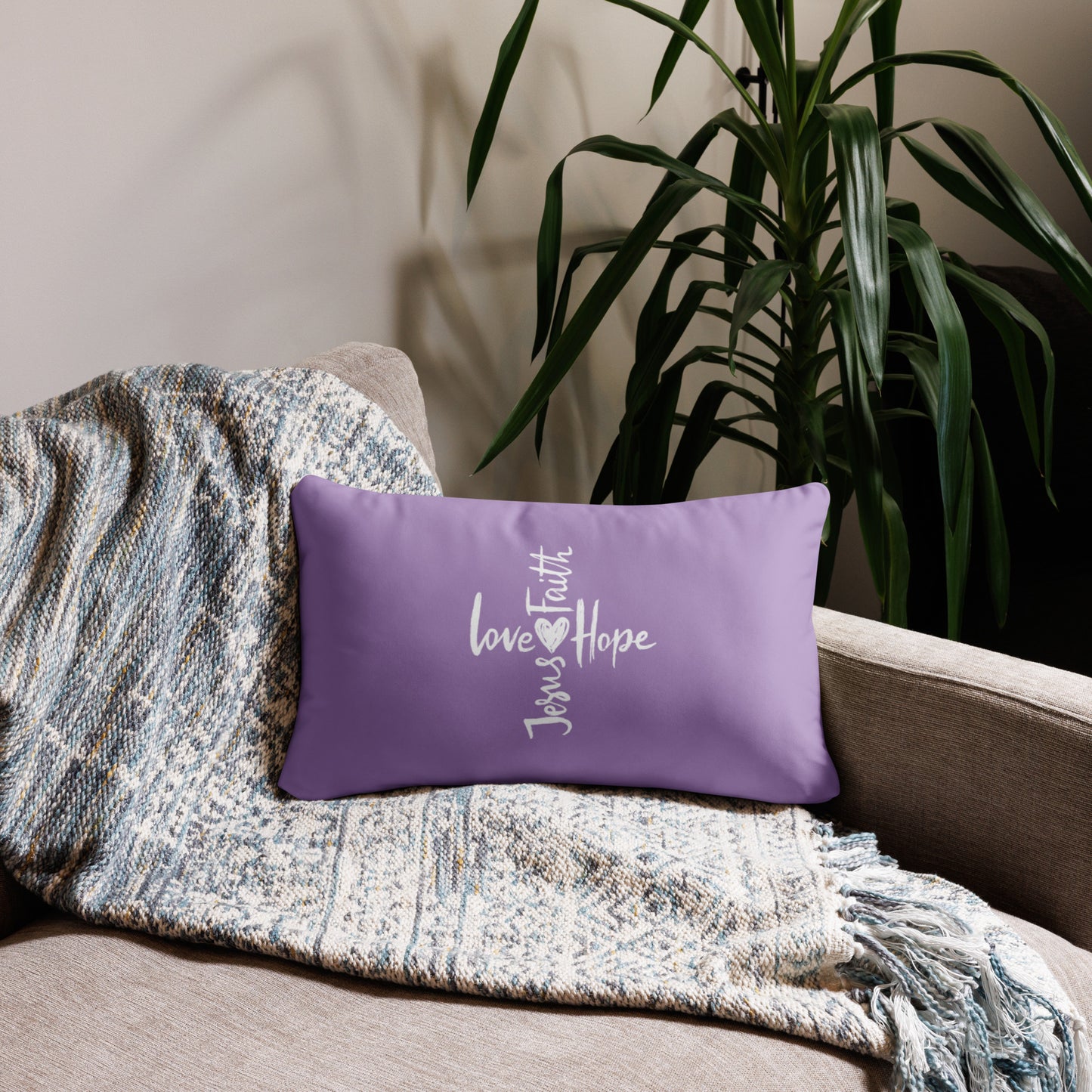 Light Purple Faith Hope Jesus Basic Pillow