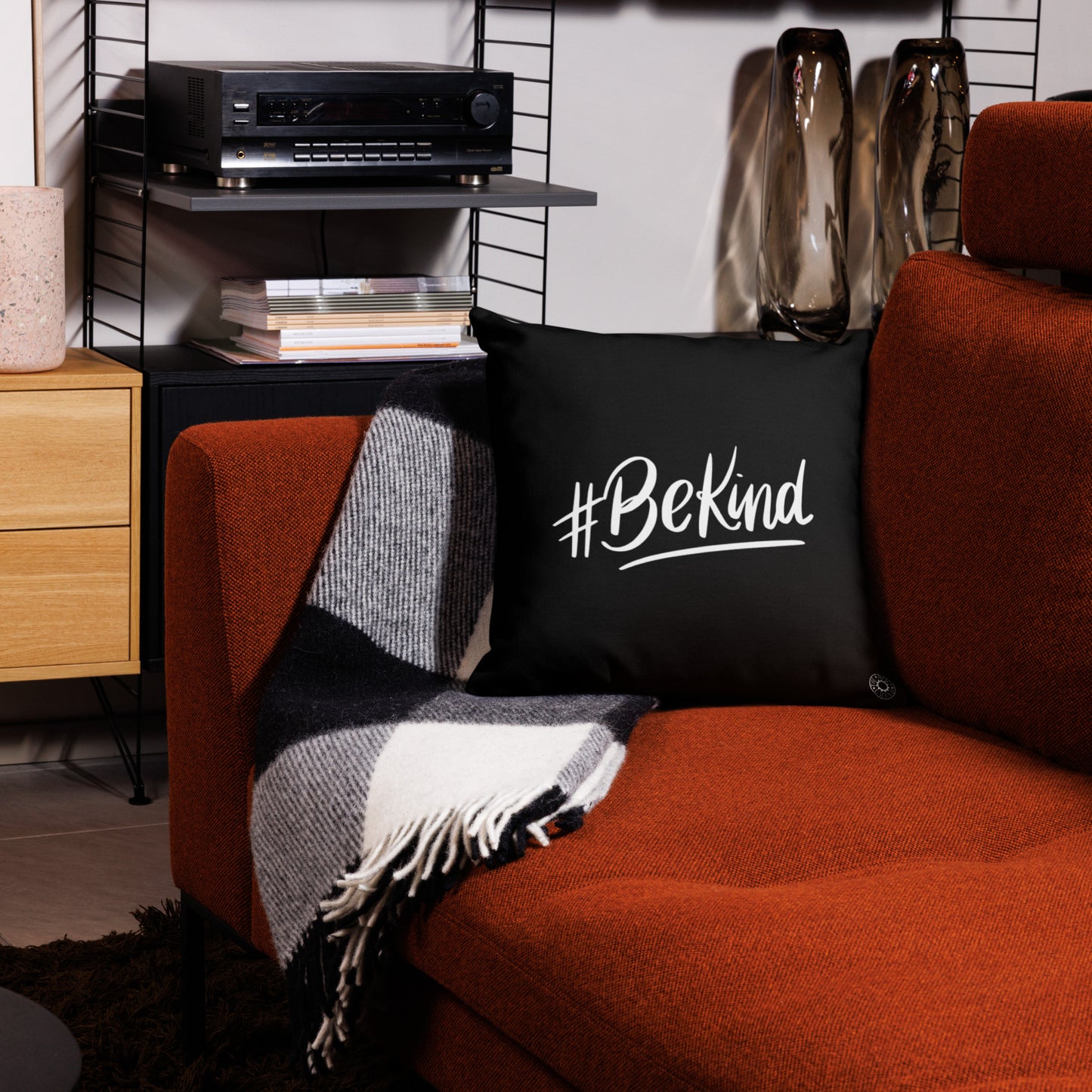 Black #Be Kind Premium Pillow