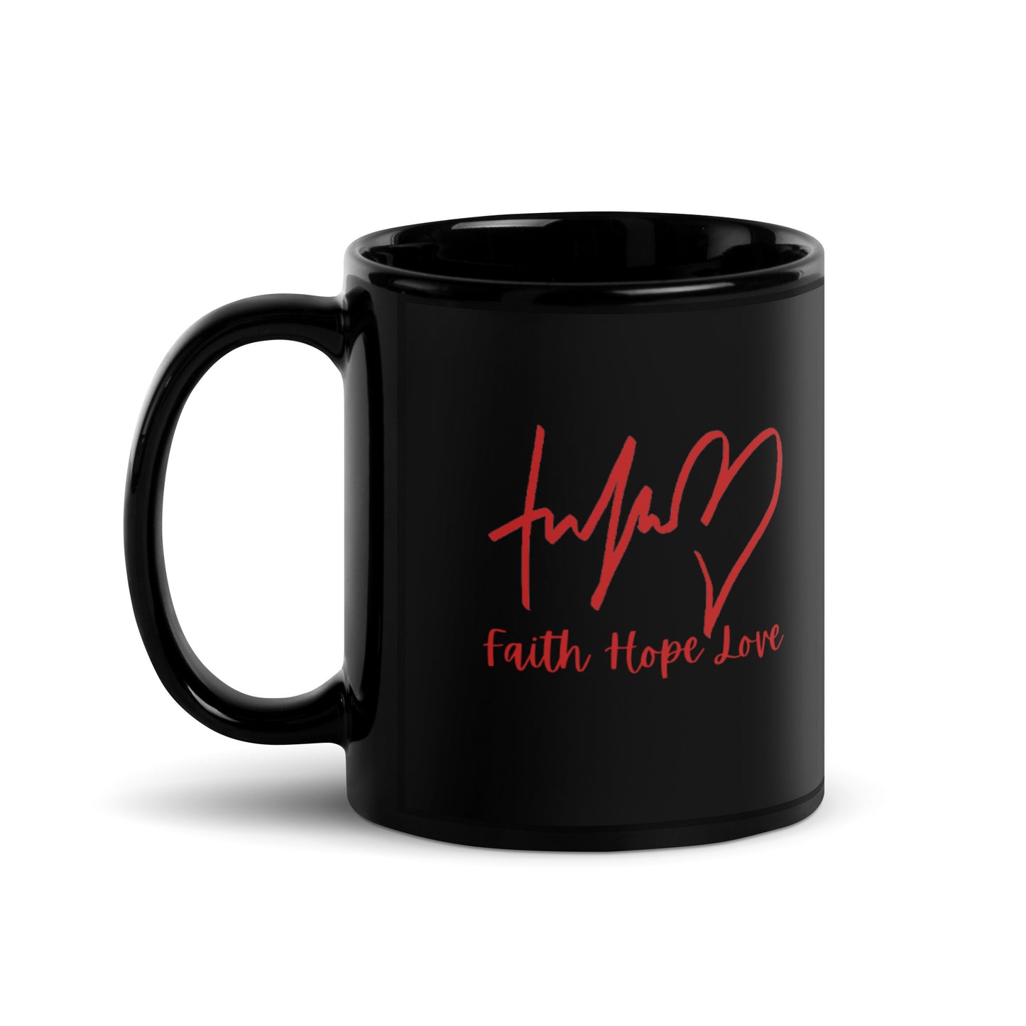 Faith Hope Love Black Glossy Mug