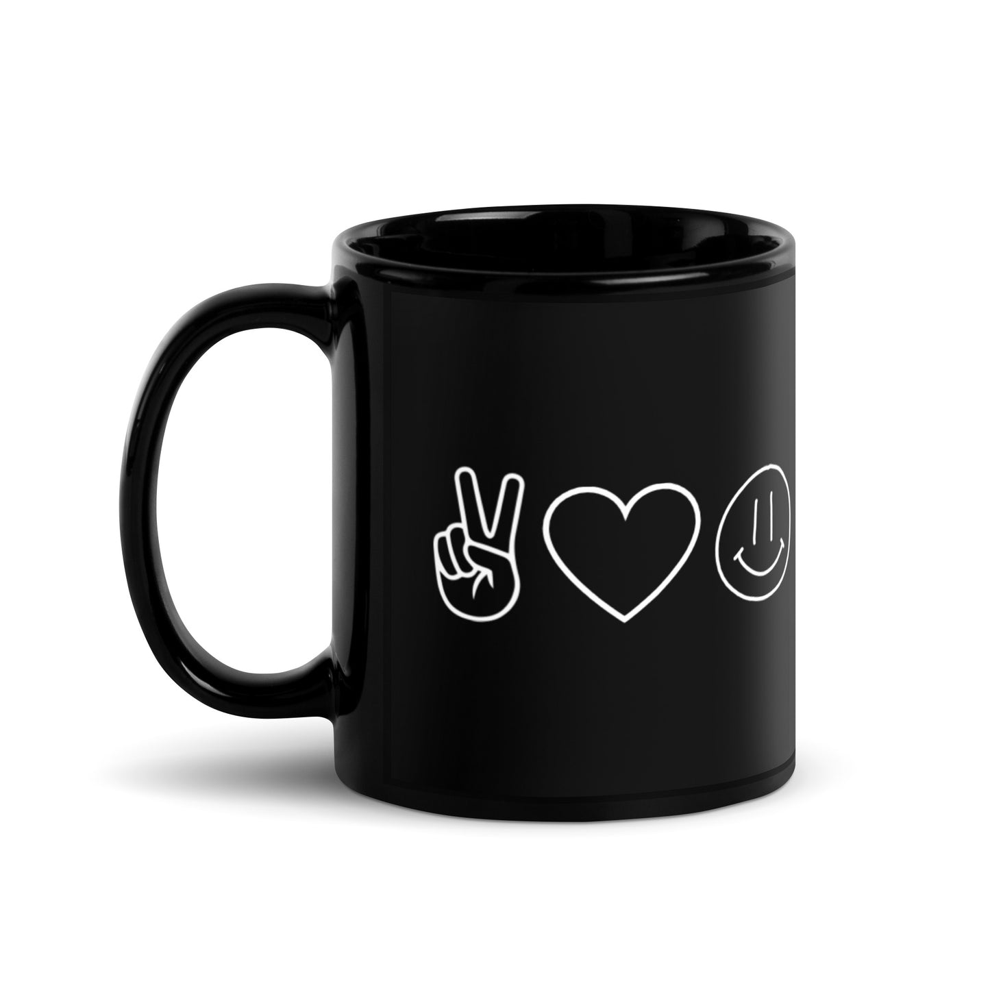 Peace Love Happiness Black Glossy Mug