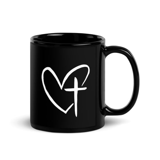 Heart w/ Cross Black Glossy Mug