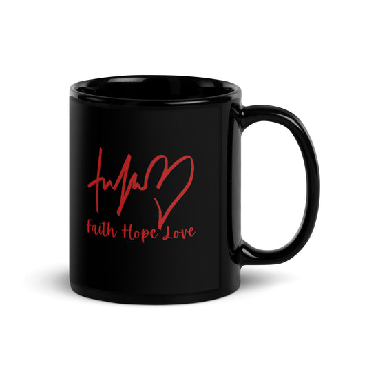 Faith Hope Love Black Glossy Mug