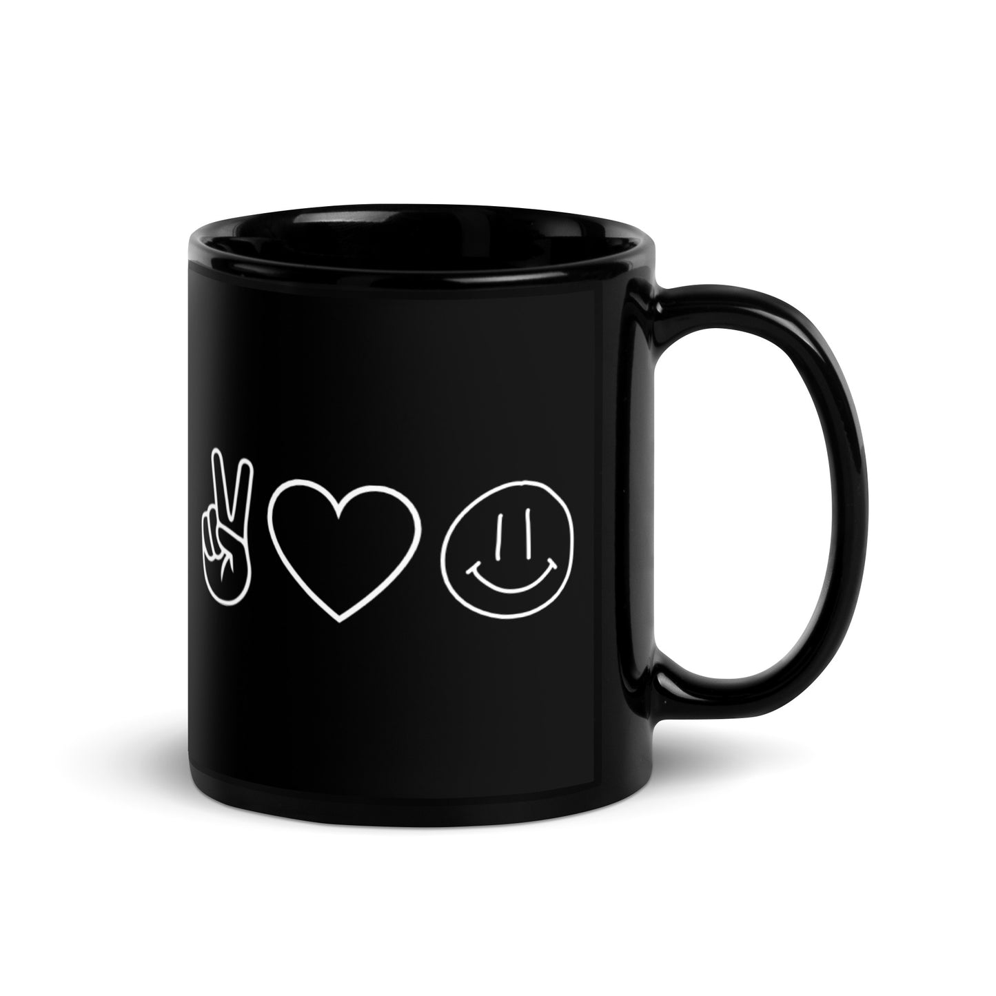 Peace Love Happiness Black Glossy Mug