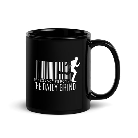 The Daily Grind Barcode Black Glossy Mug