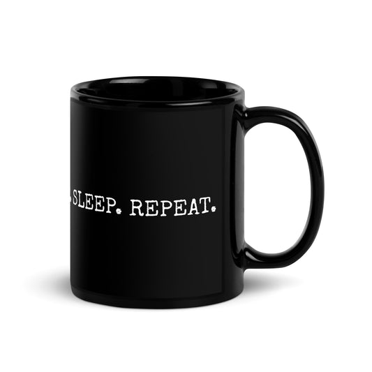 Hustle. Grind. Eat. Sleep. Repeat. Black Glossy Mug