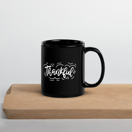 Thankful Black Glossy Mug