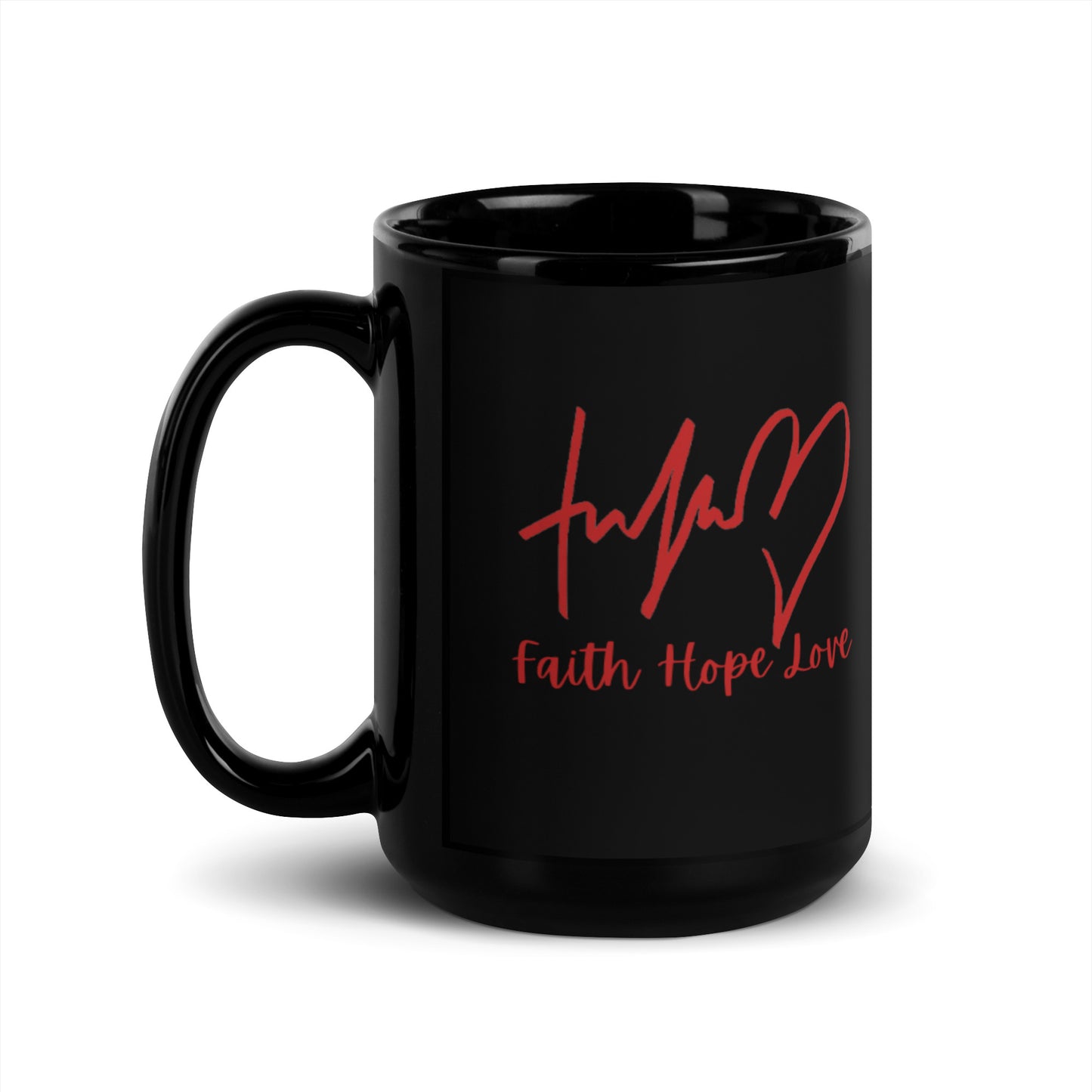 Faith Hope Love Black Glossy Mug