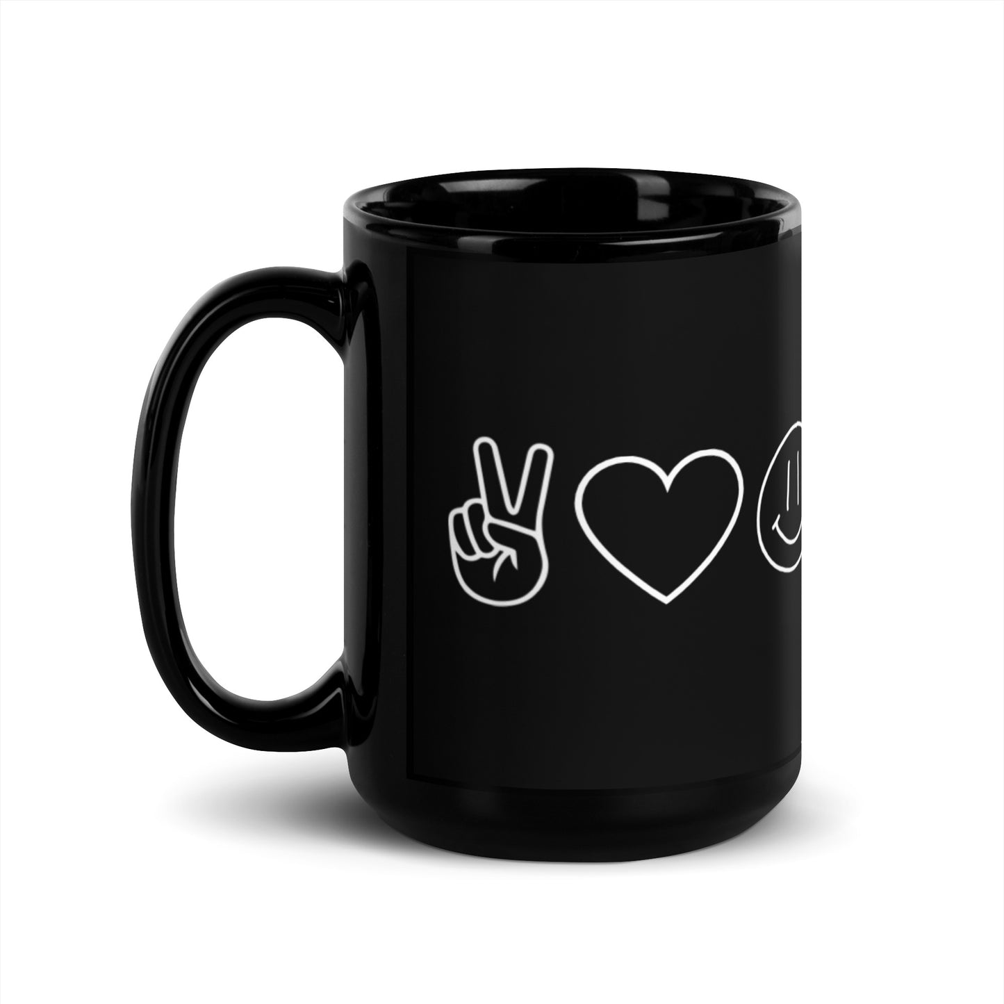 Peace Love Happiness Black Glossy Mug