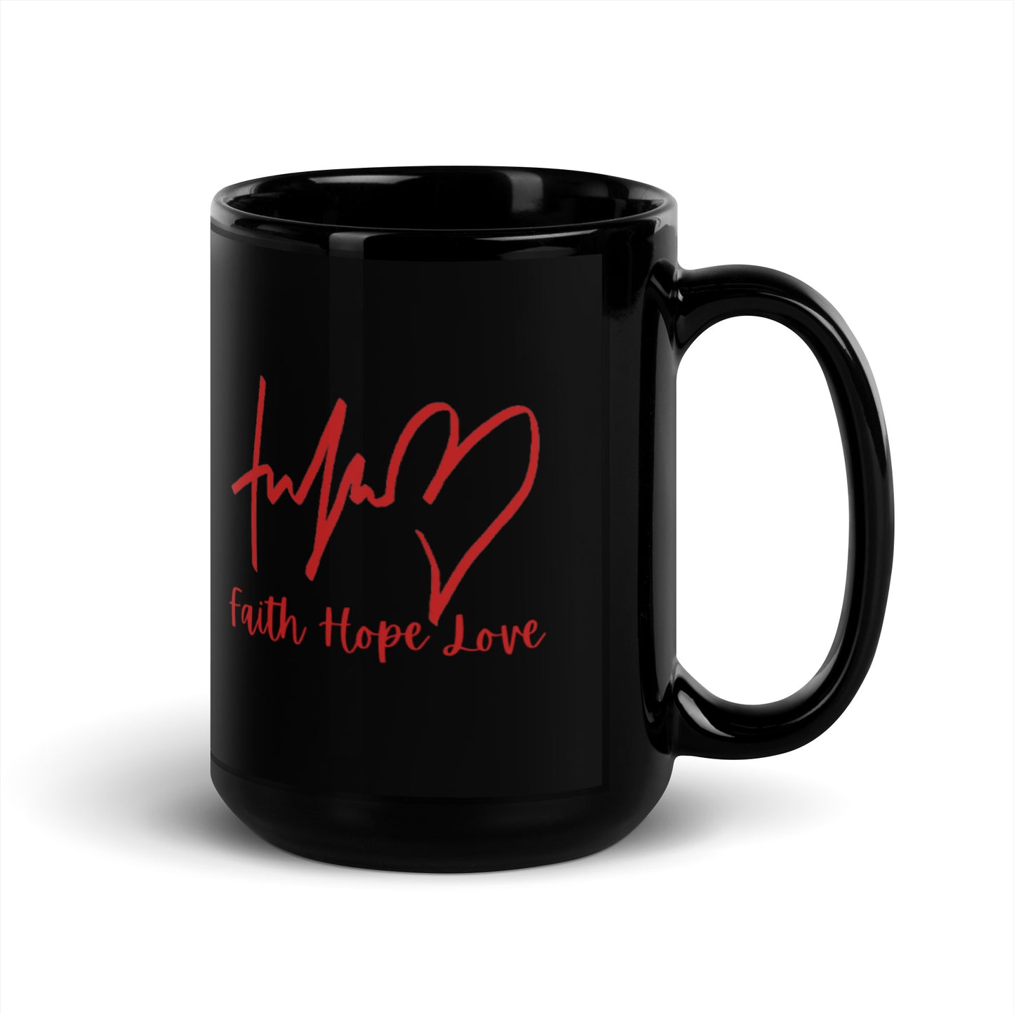 Faith Hope Love Black Glossy Mug