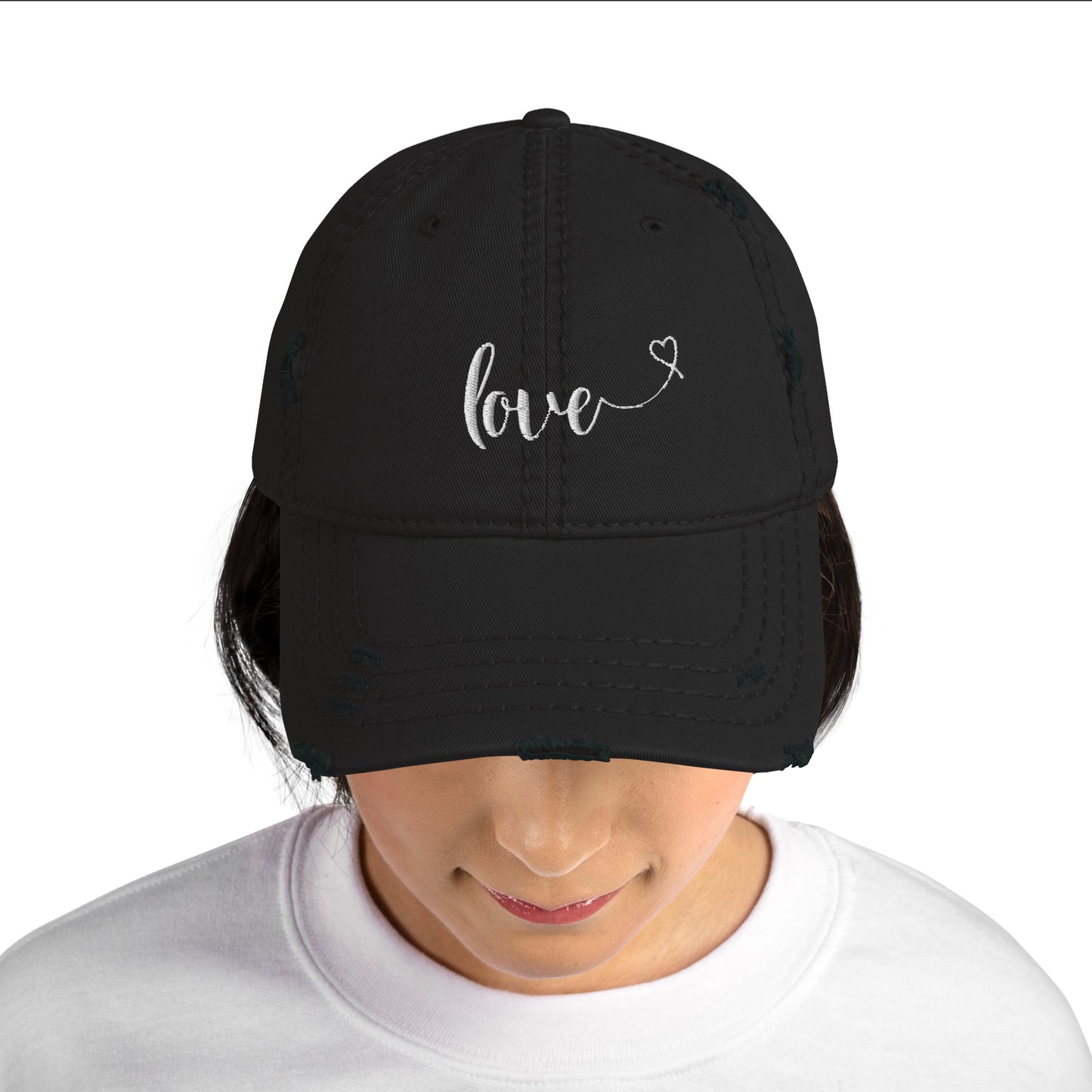 Love (heart) (white) Distressed Dad Hat