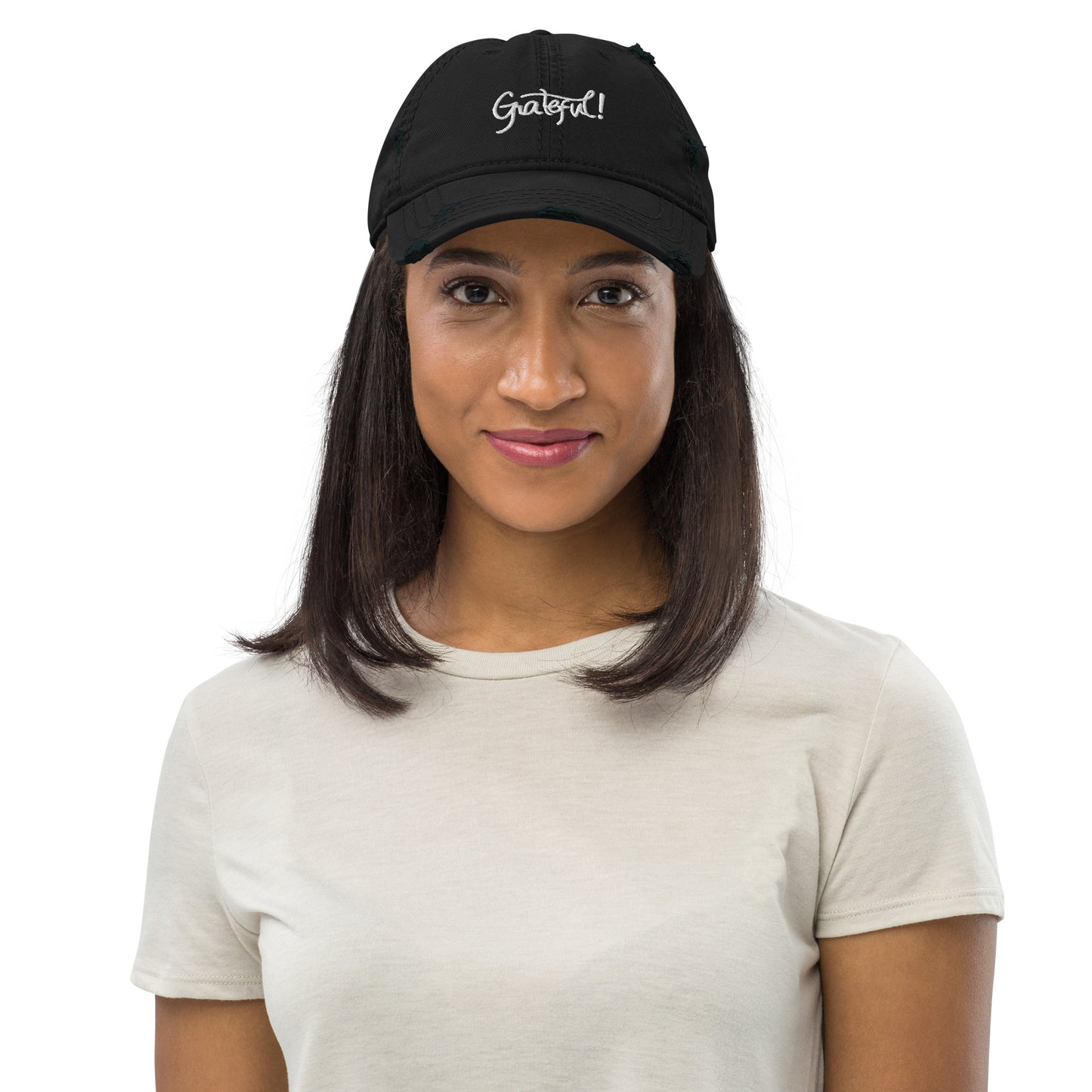 Grateful (white) Distressed Dad Hat