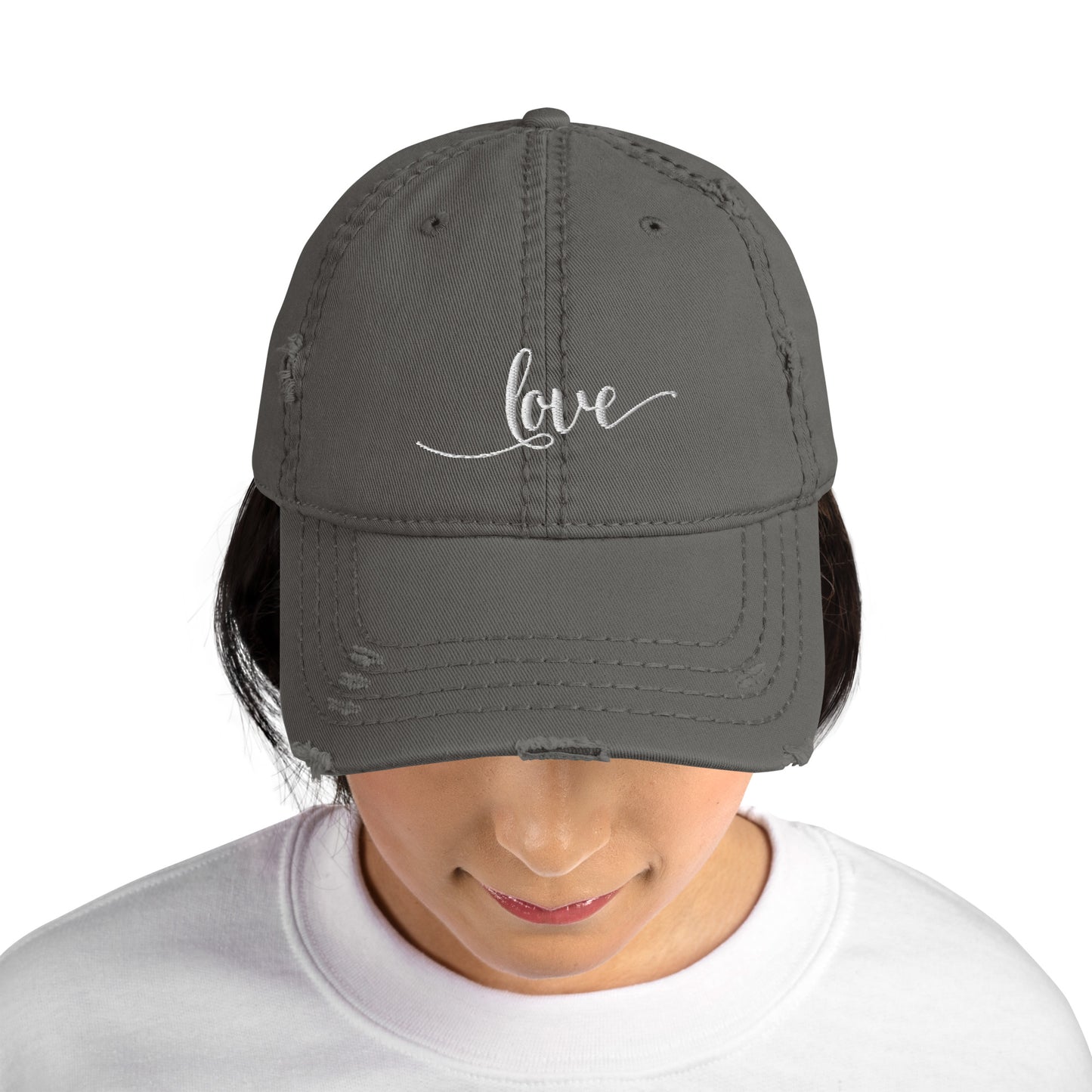 Love (white) Distressed Dad Hat