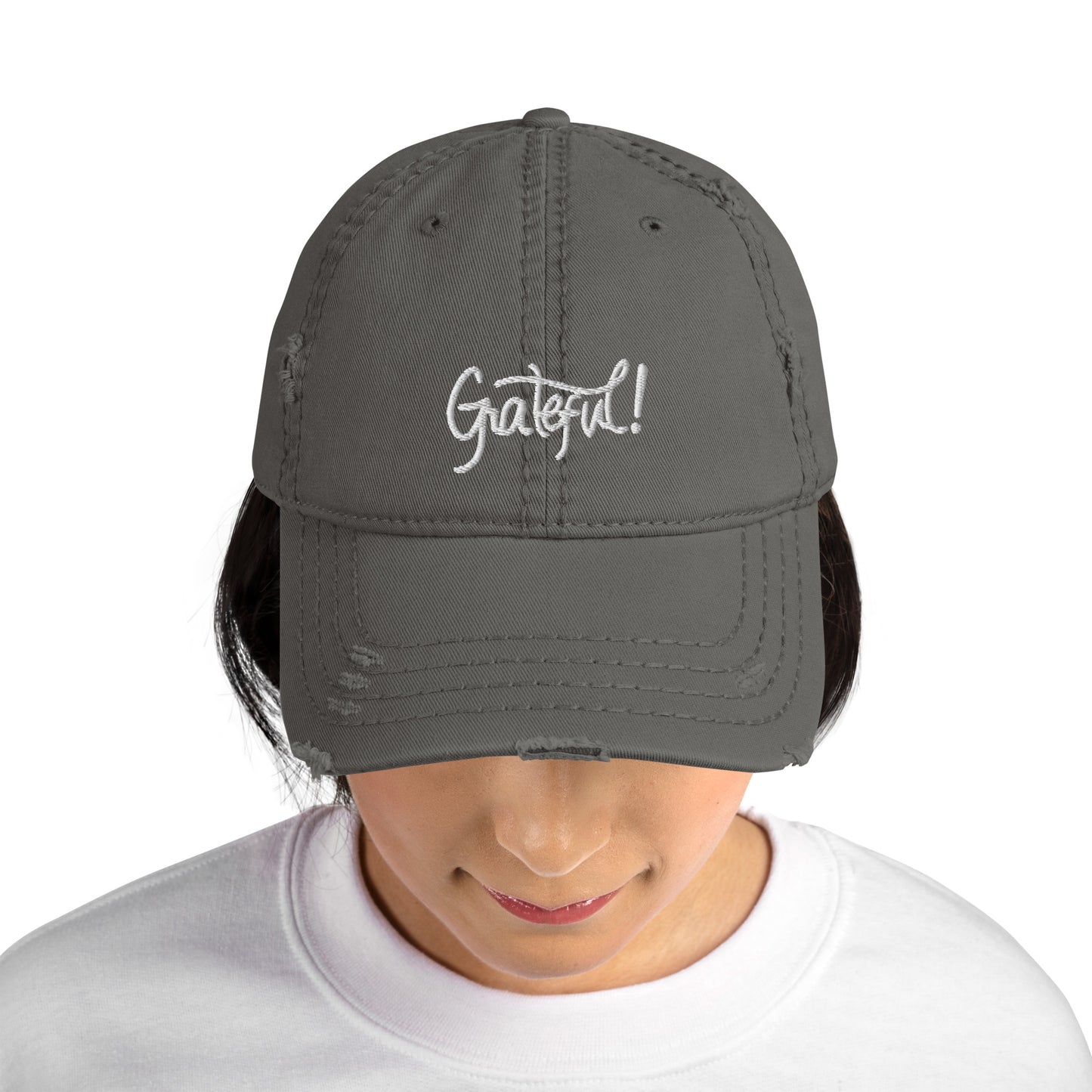 Grateful (white) Distressed Dad Hat