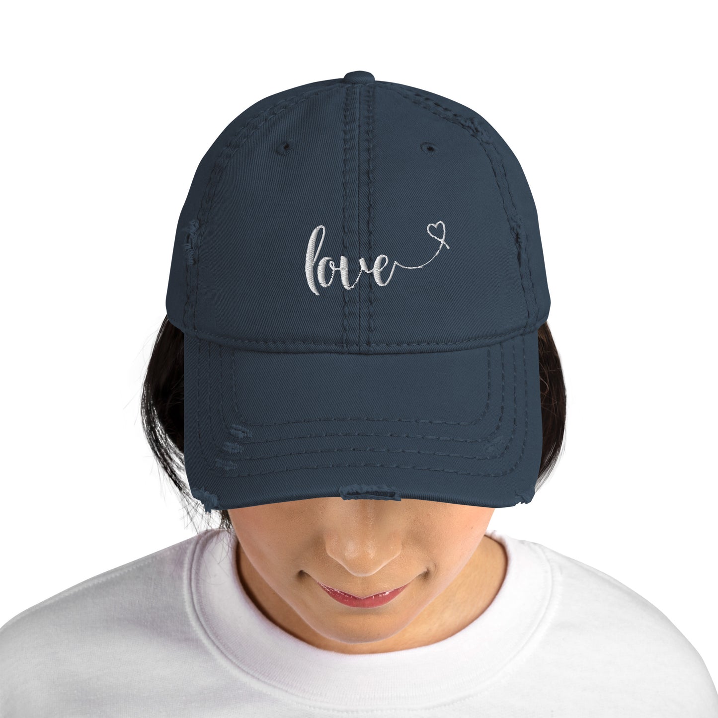 Love (heart) (white) Distressed Dad Hat