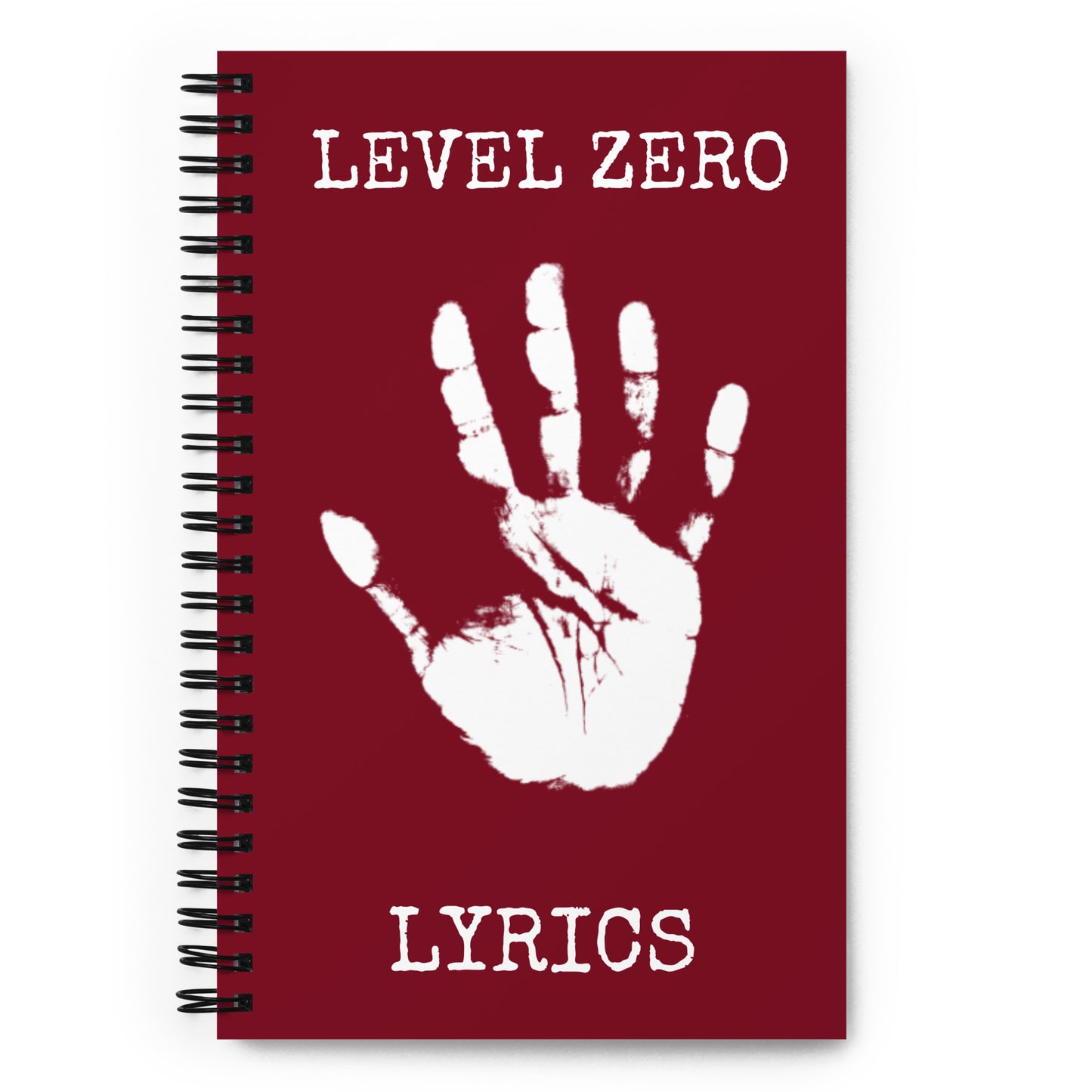 Level Zero Handprint Lyrics Spiral Notebook in Burgundy