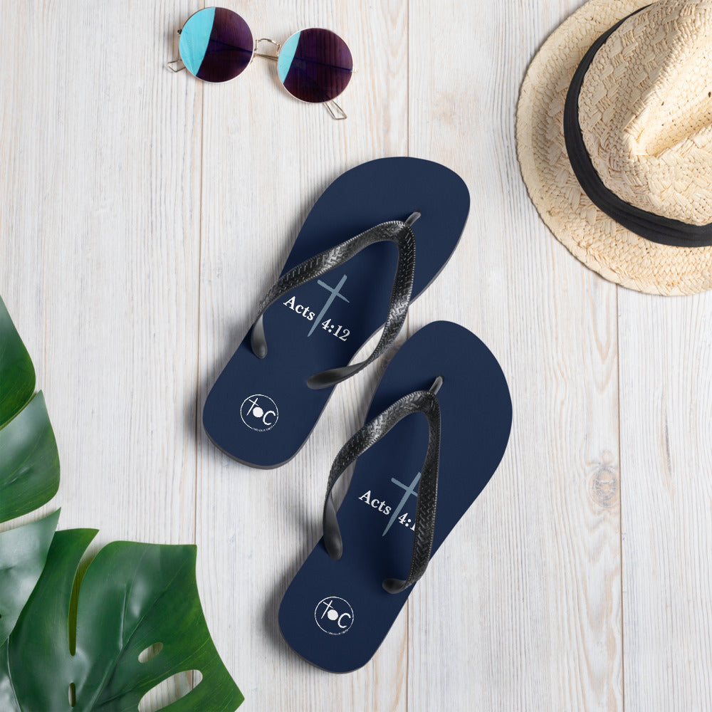 Acts 3:12 Dark Blue Flip-Flops