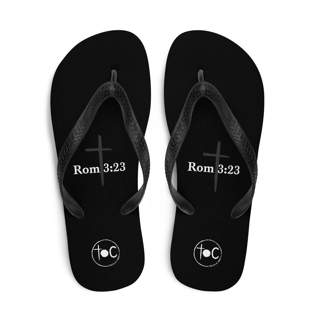 Rom 3:23 Dark Gray Cross Flip-Flops