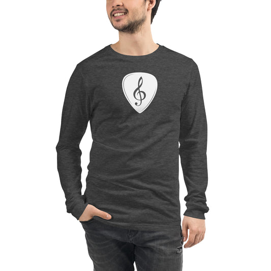 Treble Clef Pick in Dark Heather Grey Long Sleeve Tee