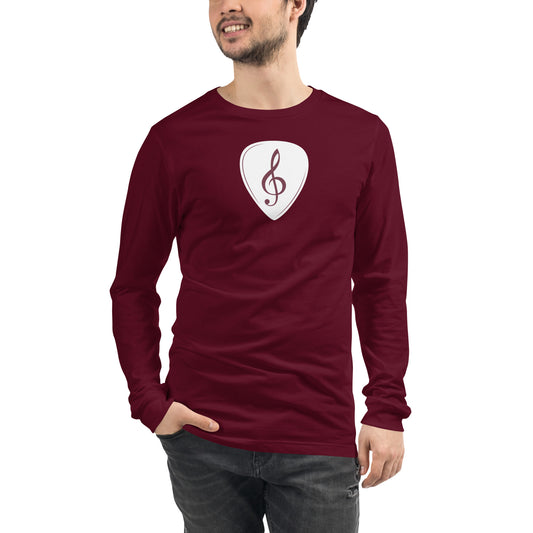 Treble Clef Pick in Maroon Long Sleeve Tee