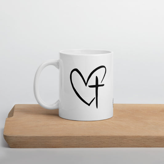 Heart w/ Cross White Glossy Mug