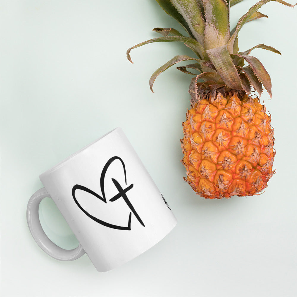 Heart w/ Cross White Glossy Mug