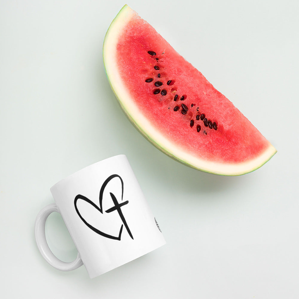 Heart w/ Cross White Glossy Mug