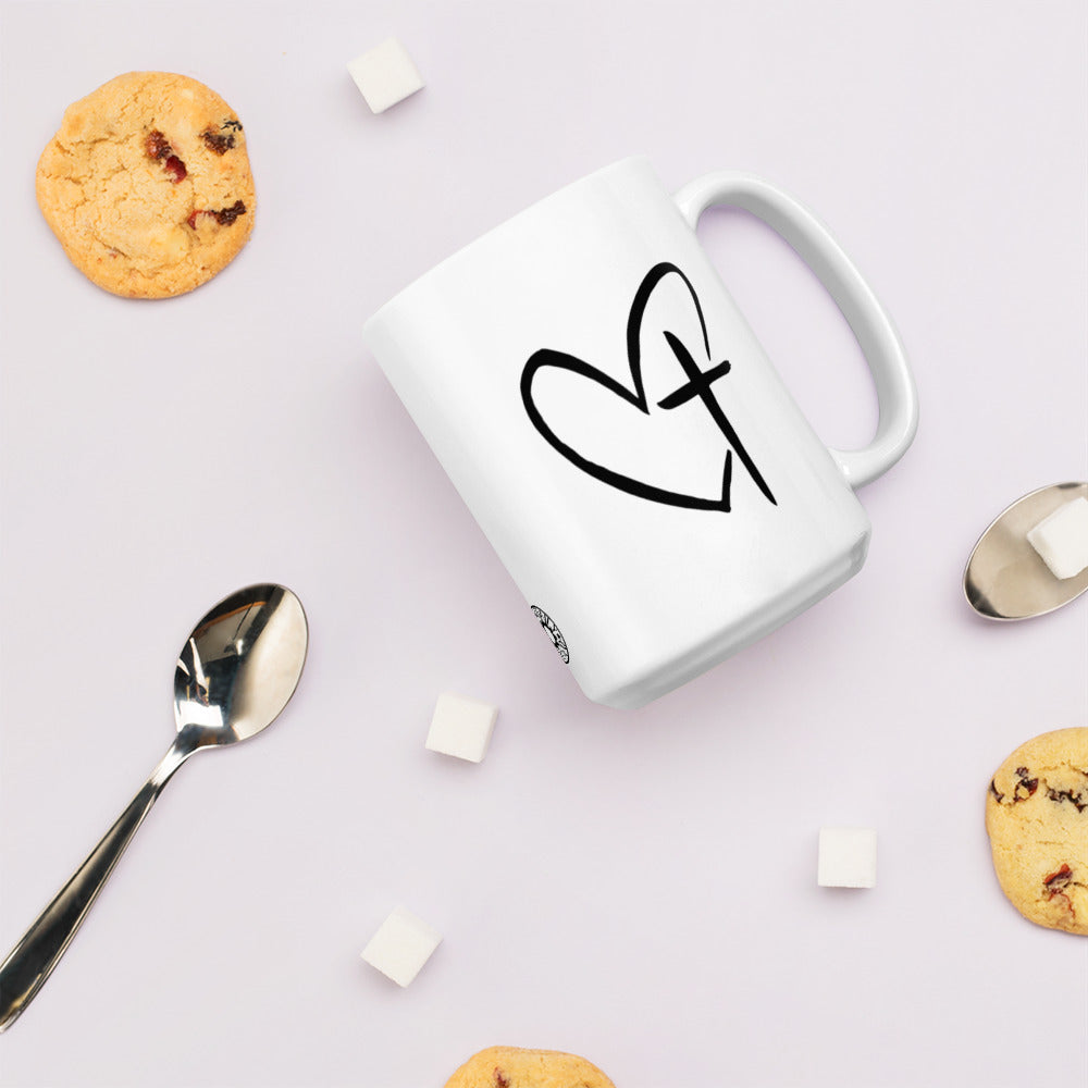 Heart w/ Cross White Glossy Mug