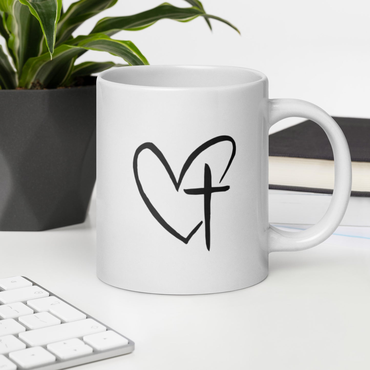 Heart w/ Cross White Glossy Mug