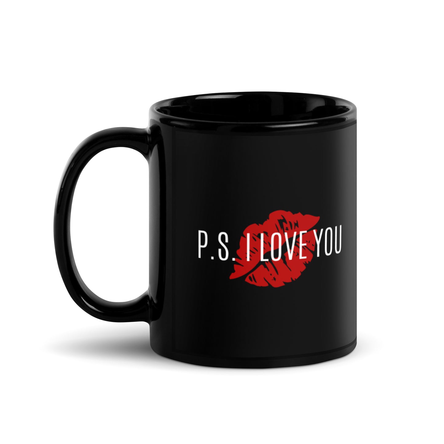 P.S. I Love You Black Glossy Mug