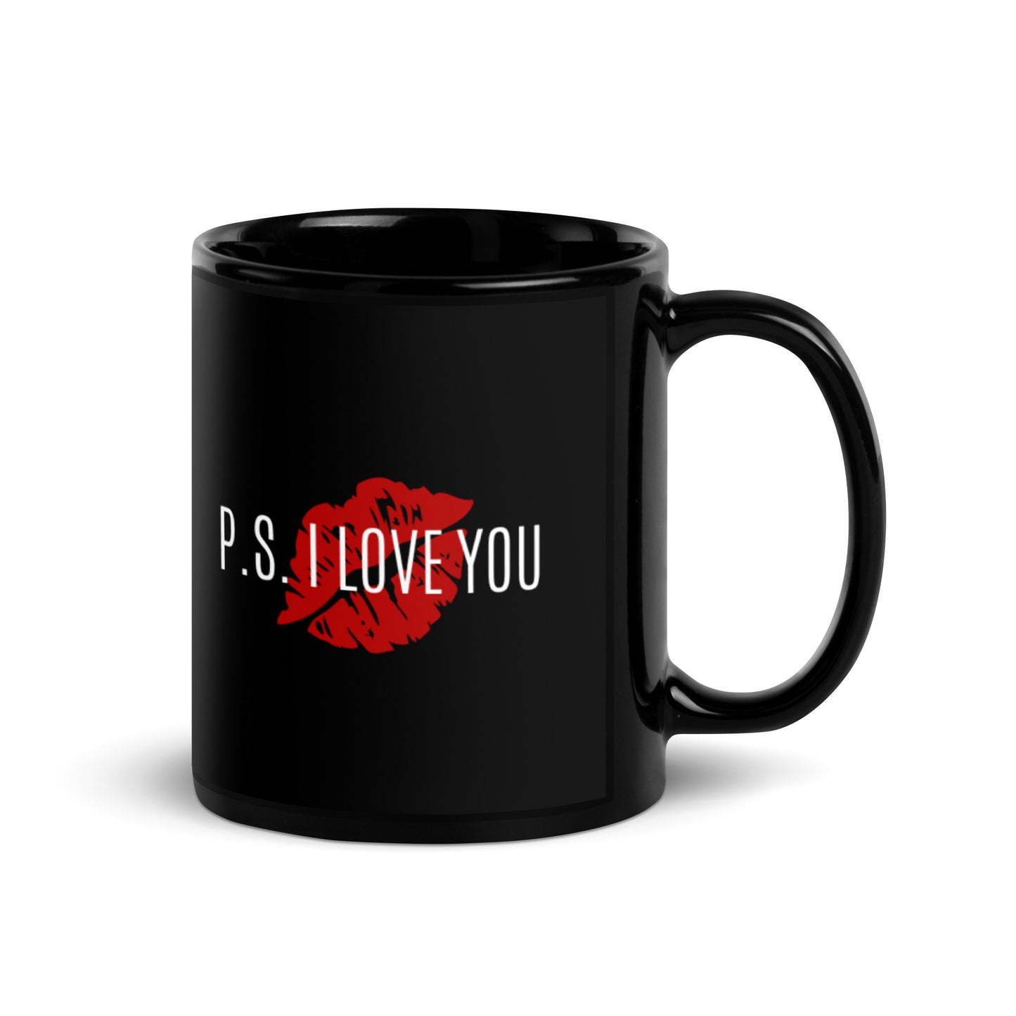 P.S. I Love You Black Glossy Mug