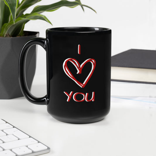 I Love You Scribble Black Glossy Mug