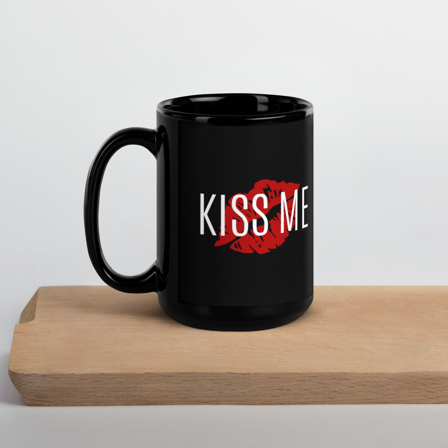 Kiss Me Black Glossy Mug