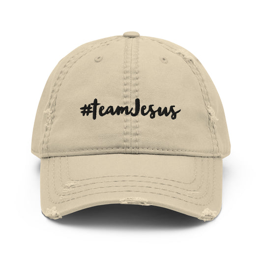 Beige #teamJesus Distressed Dad Hat