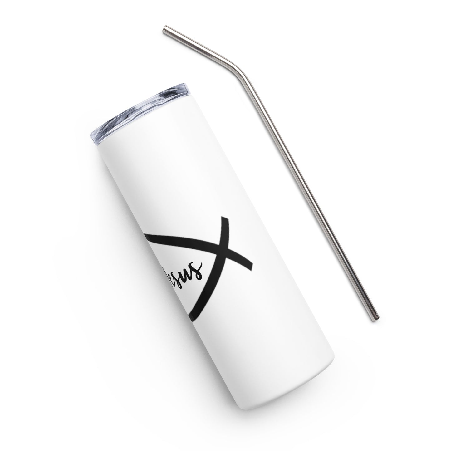 White #teamJesus Fish Stainless Steel Tumbler